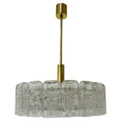 Retro Small Circular German Mid-Century Modern Ice Glass Chandelier / Pendant, 1970s