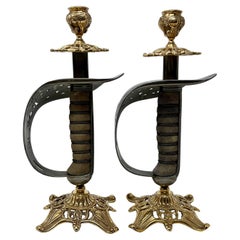 Pair Antique Sword-Handle Candlesticks, circa 1880