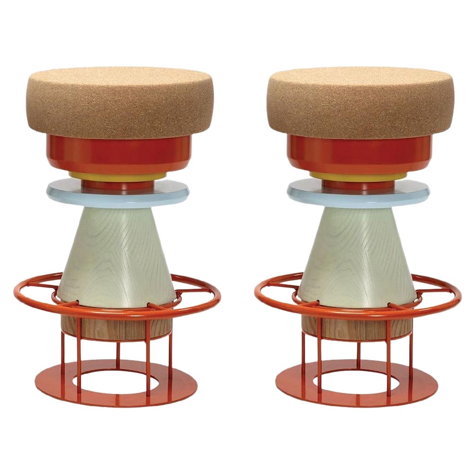 Ensemble de 2 tabourets Tembo colorés de taille moyenne, Note Design Studio en vente