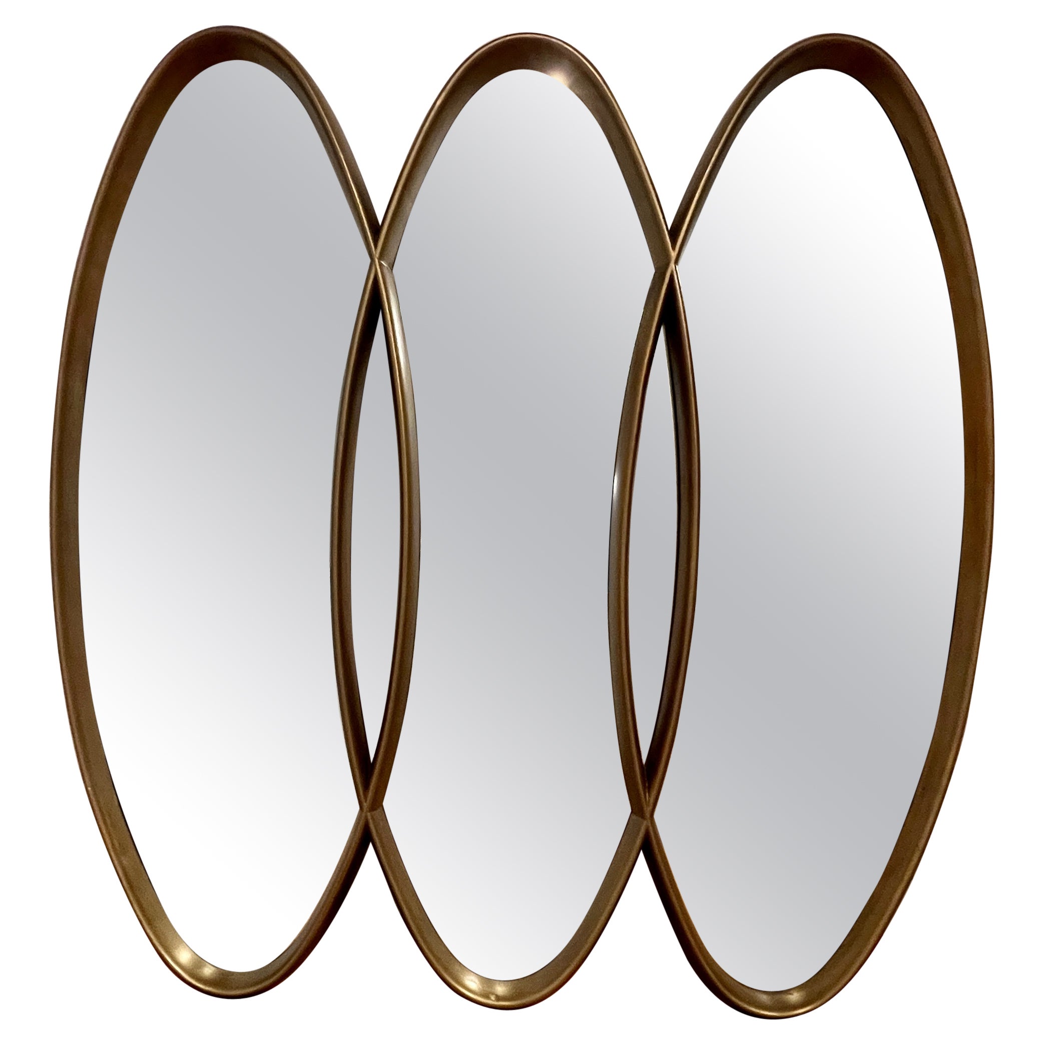 Midcentury Triple Interlocking Gold Mirror For Sale