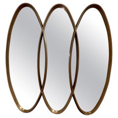 Retro Midcentury Triple Interlocking Gold Mirror