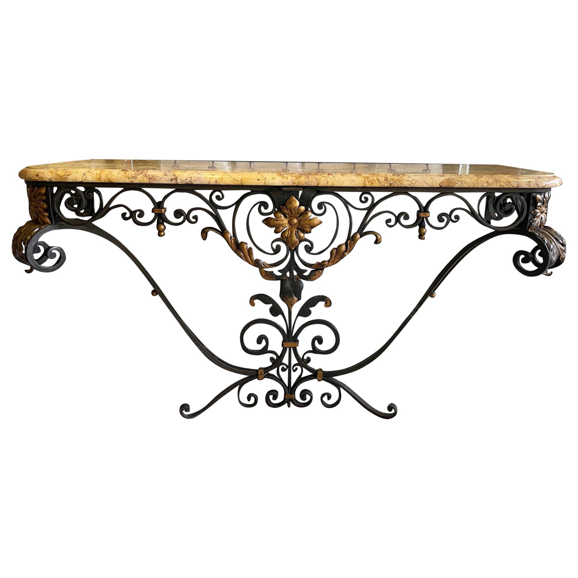 French Wrought Iron and Marble Console Table