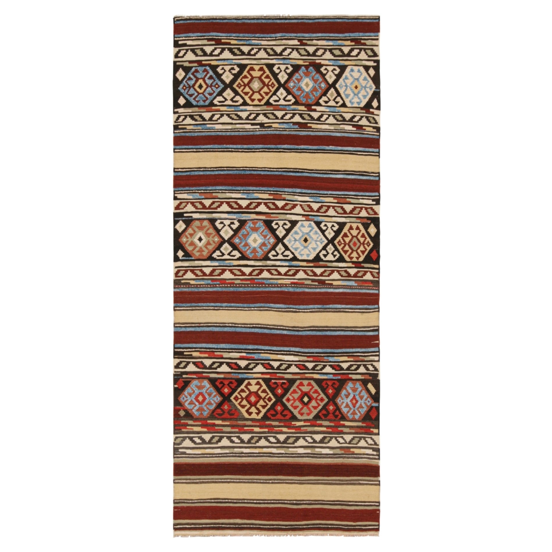 Vintage Shahsavan Persian Kilim in Stripes & Geometric Patterns