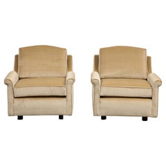 Vintage Pair of 1940s Tan Velvet Club Chairs, Newly Upholstered