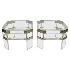 Lucite and Polished Nickel Side Tables by Charles Hollis Jones