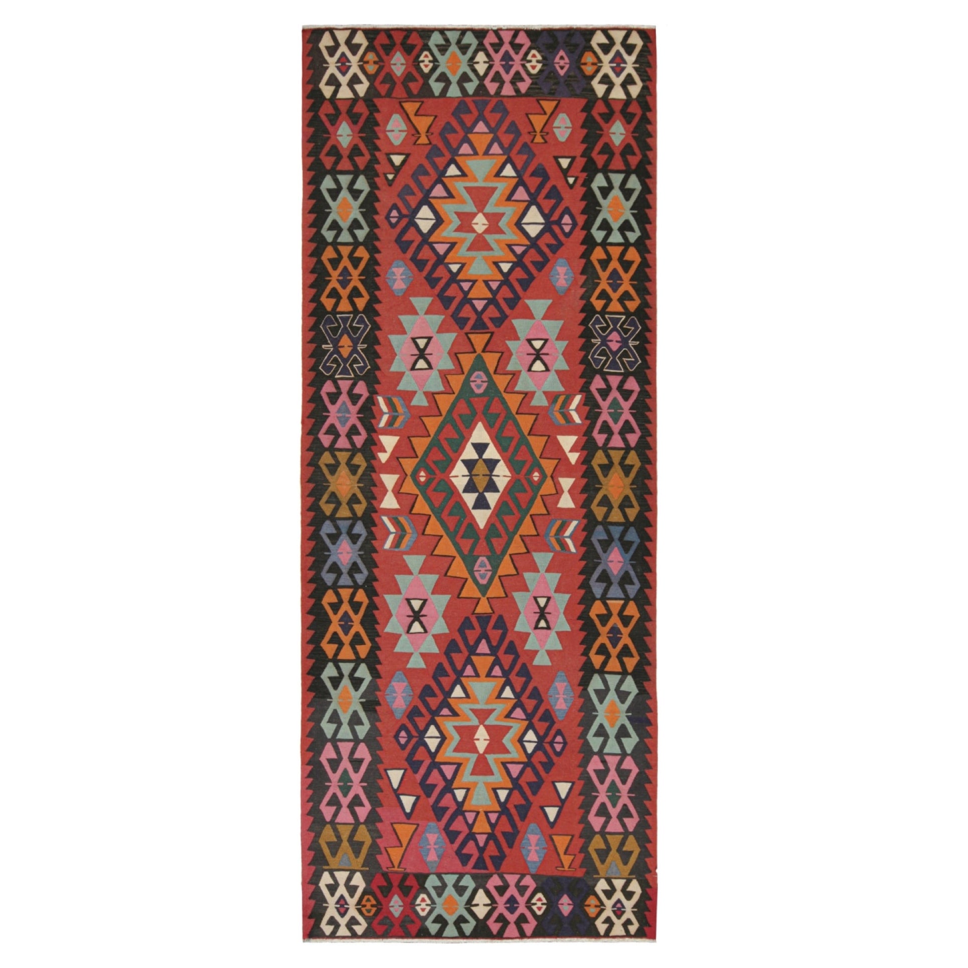 Vintage Azerbaijan Persian Kilim in Red with Geometric Patterns For Sale