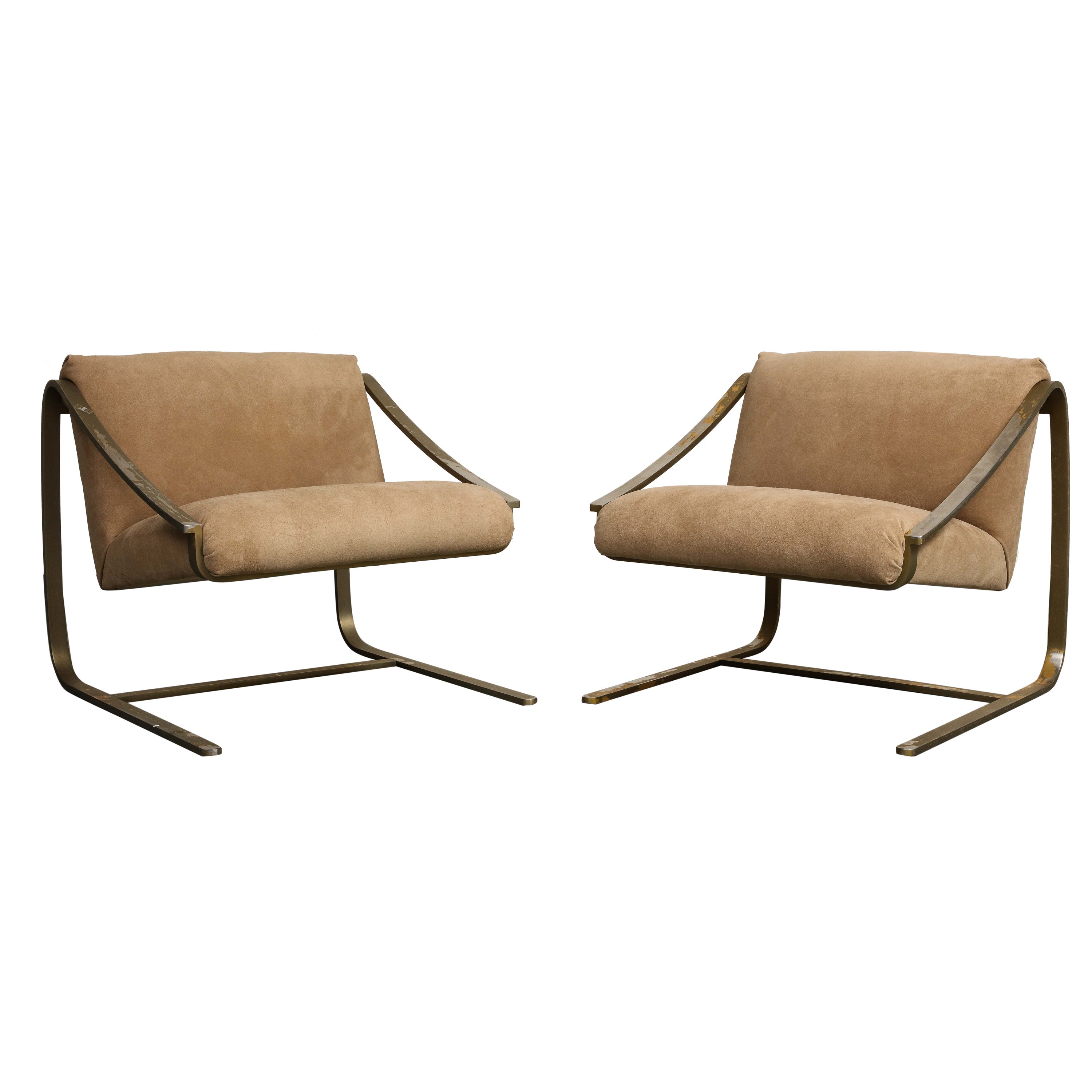 Pair of Bronze and Suede Modernist Lounge Chairs, circa 1965