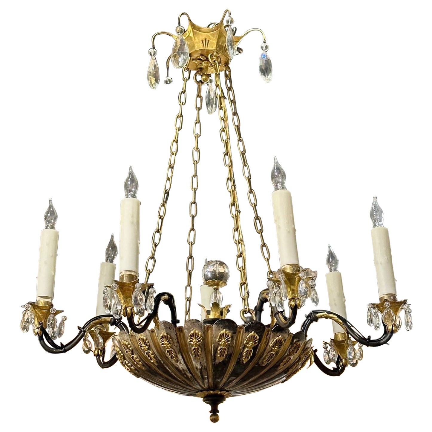 English Silver and Bronze Chandelier For Sale