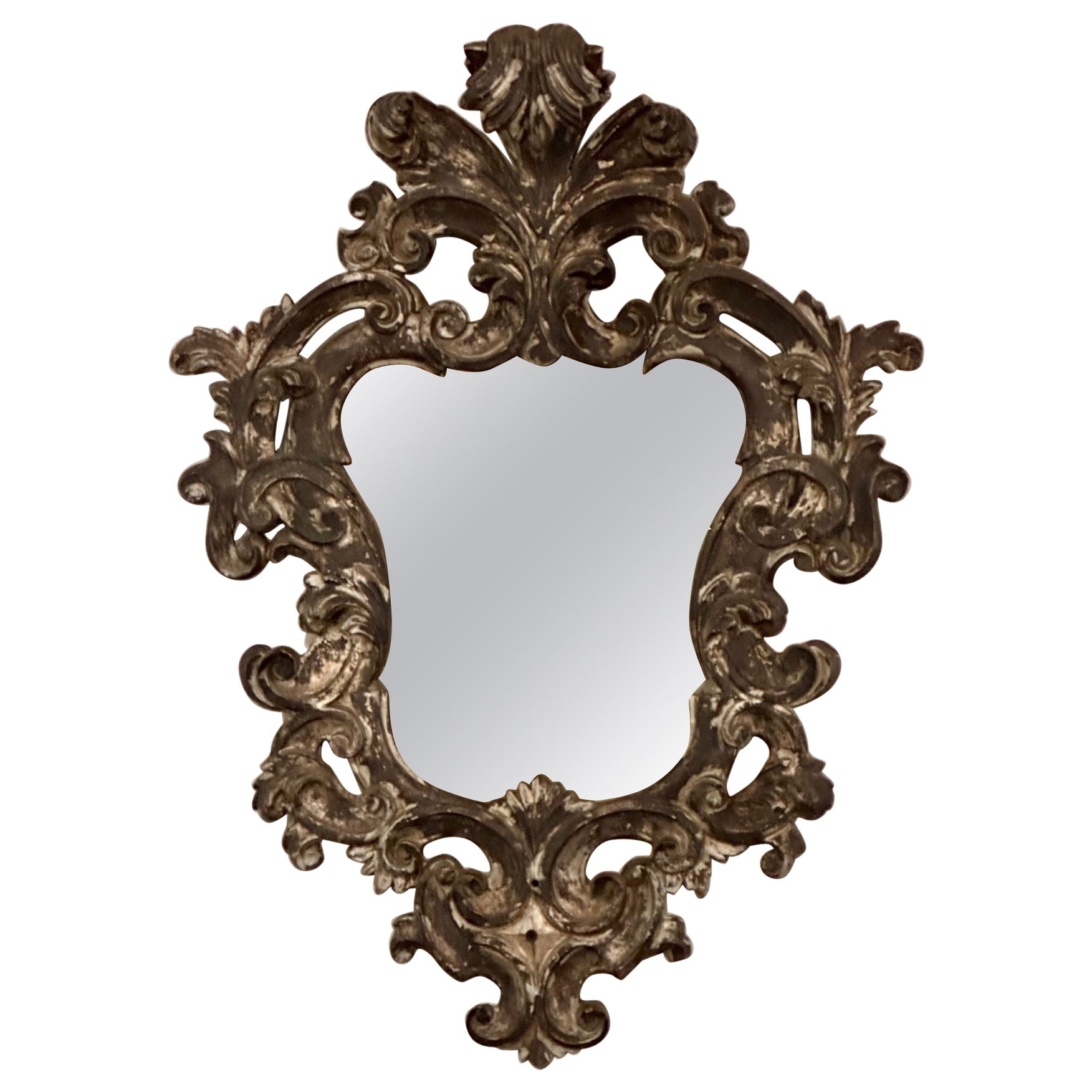 Italian Florentine Silver Leaf Mirror For Sale