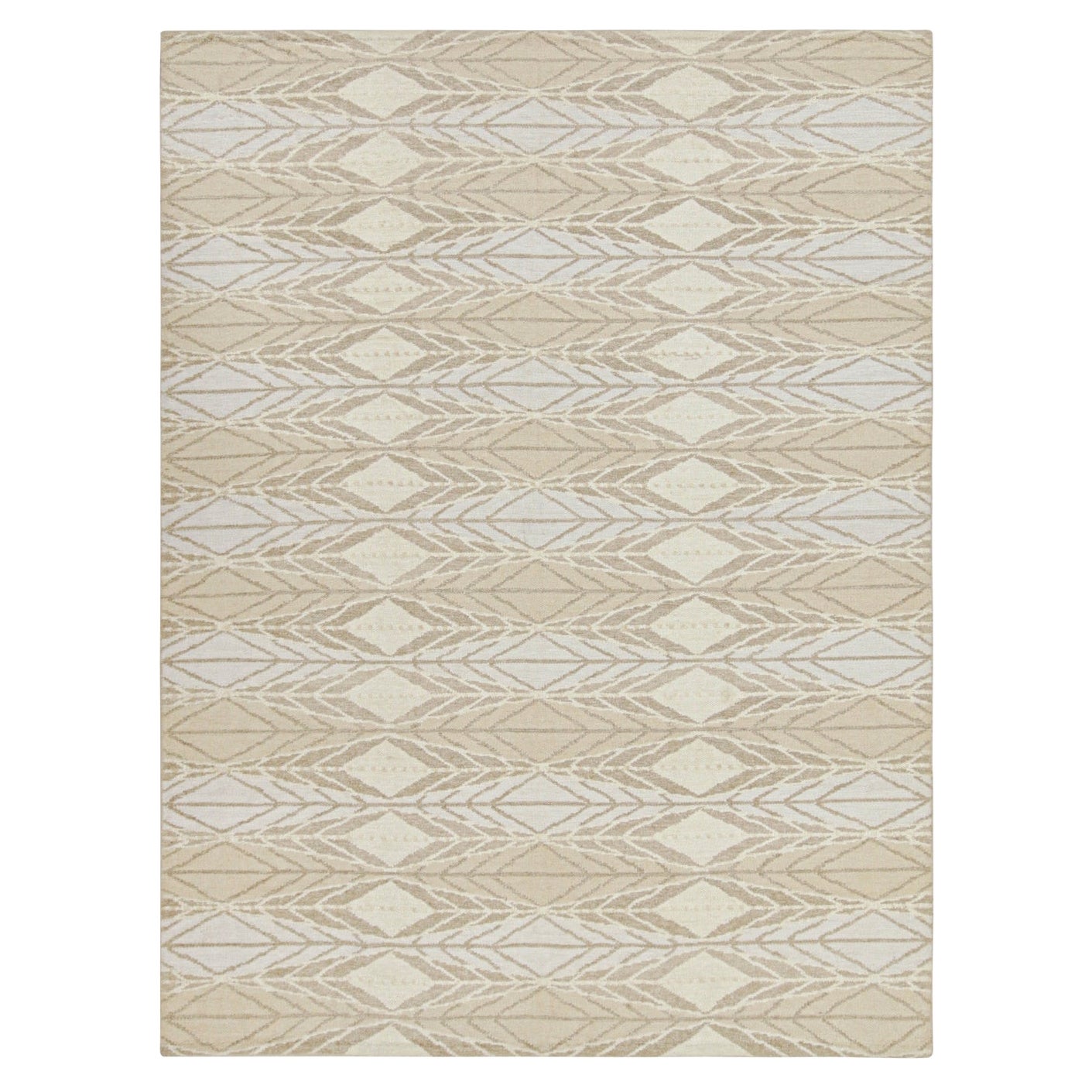 Rug & Kilim’s Scandinavian Style Kilim in Beige-Brown & White Geometric Pattern For Sale