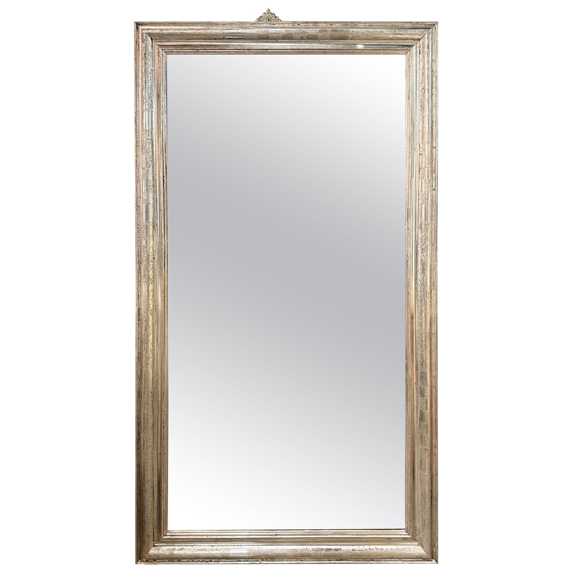 French Louis Philippe Silver Leaf Rectangular Mirror