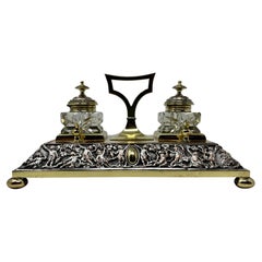 Antique English Brass Double Ink Stand, circa 1880