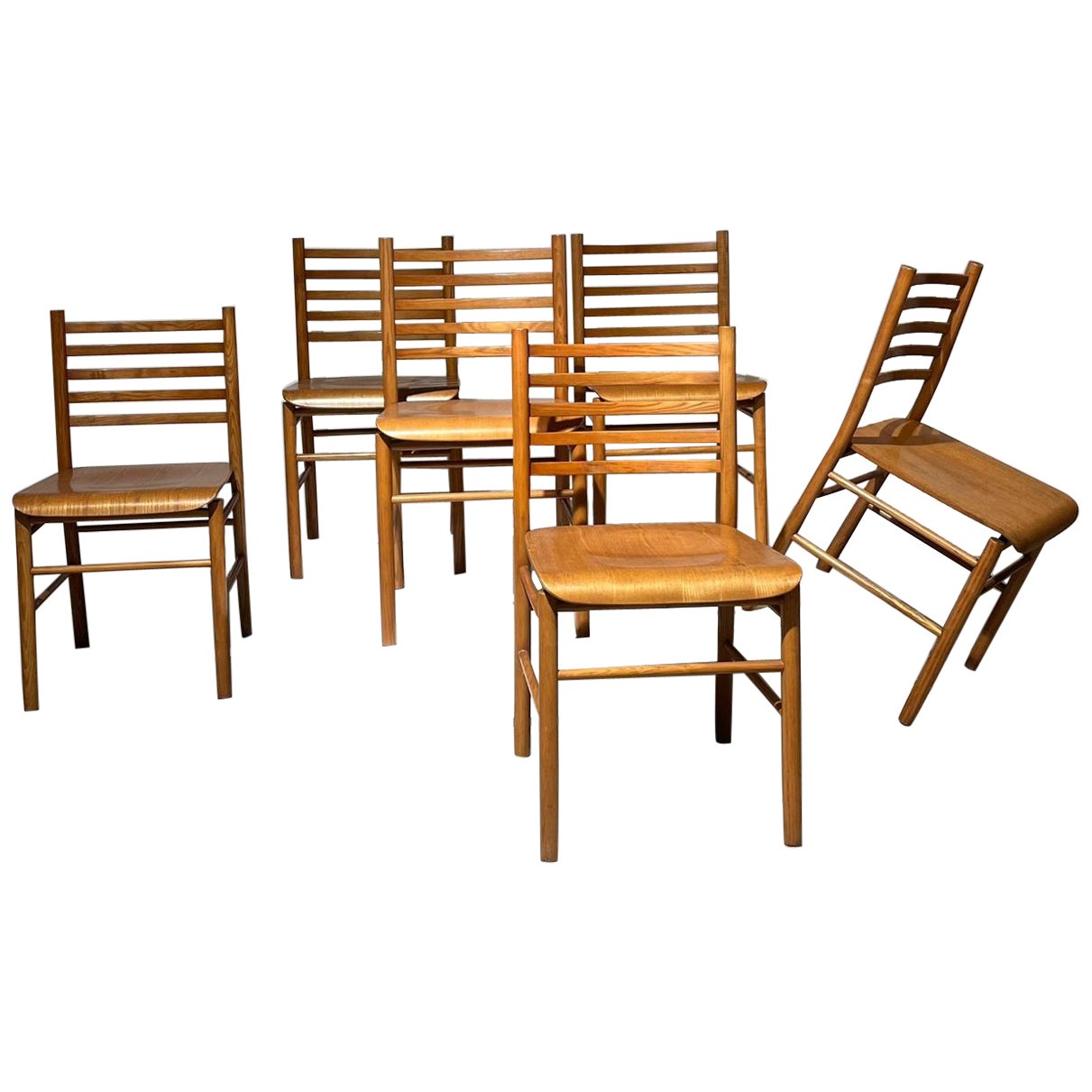 Set of 6 Light Wood Dining Chairs