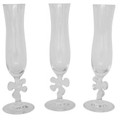 Ten Fun and Fancy Marc Aurel Crystal Champagne Flutes with Puzzle Piece Stem