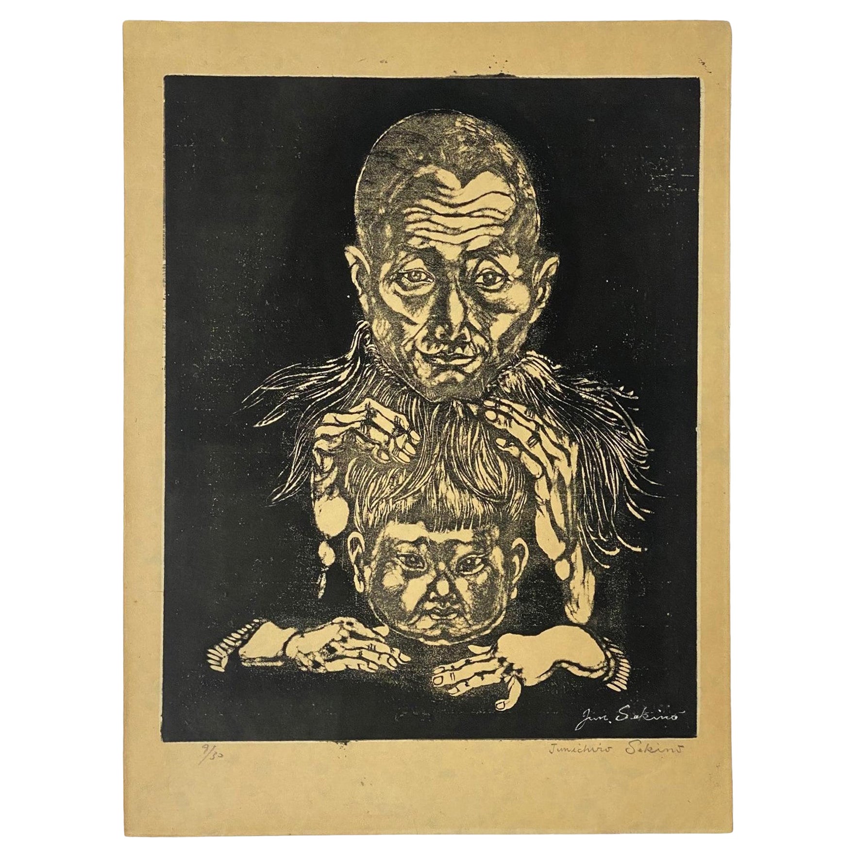 Junichiro Sekino Signed Limited Edition Japanese Print Yosaku Feeling Ill, 1948 For Sale