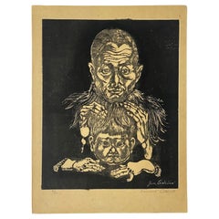 Junichiro Sekino, signierter japanischer Druck in limitierter Auflage, Yosaku Feeling Ill, 1948