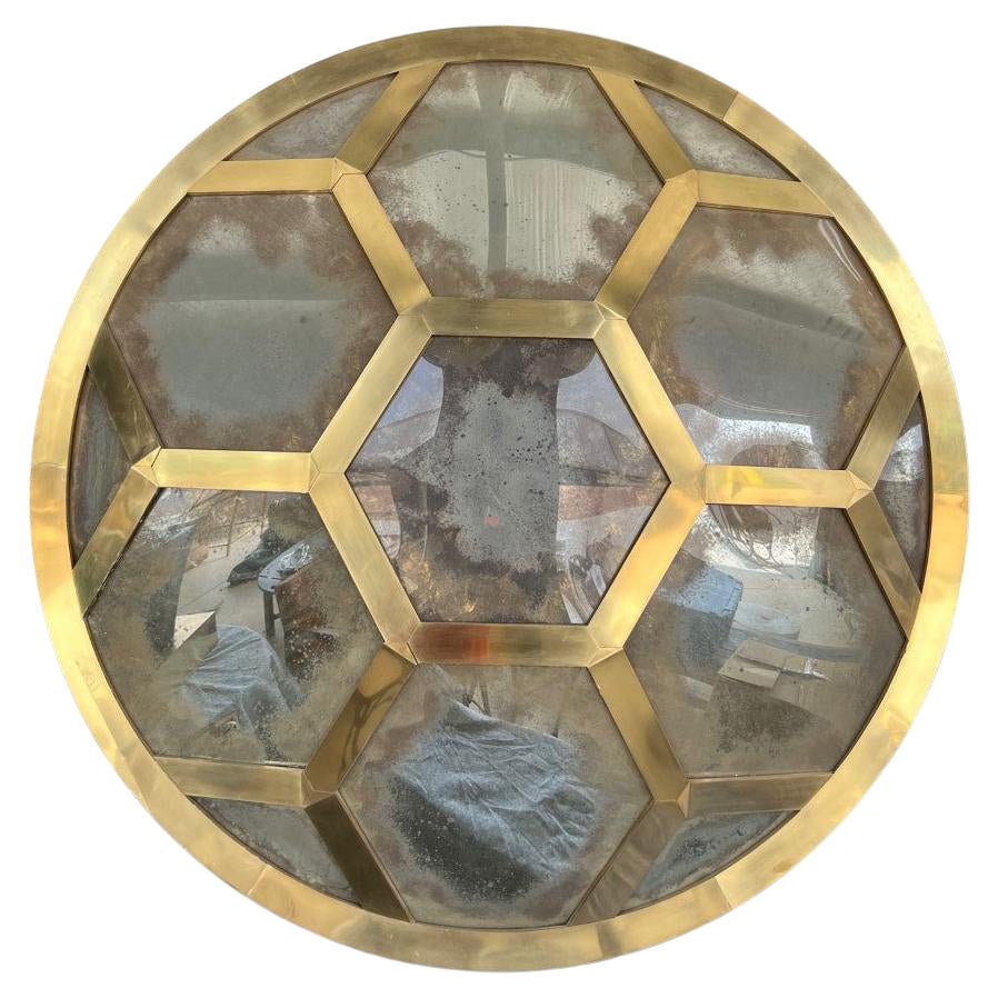 Large Brass Honeycomb Convex Mirror For Sale