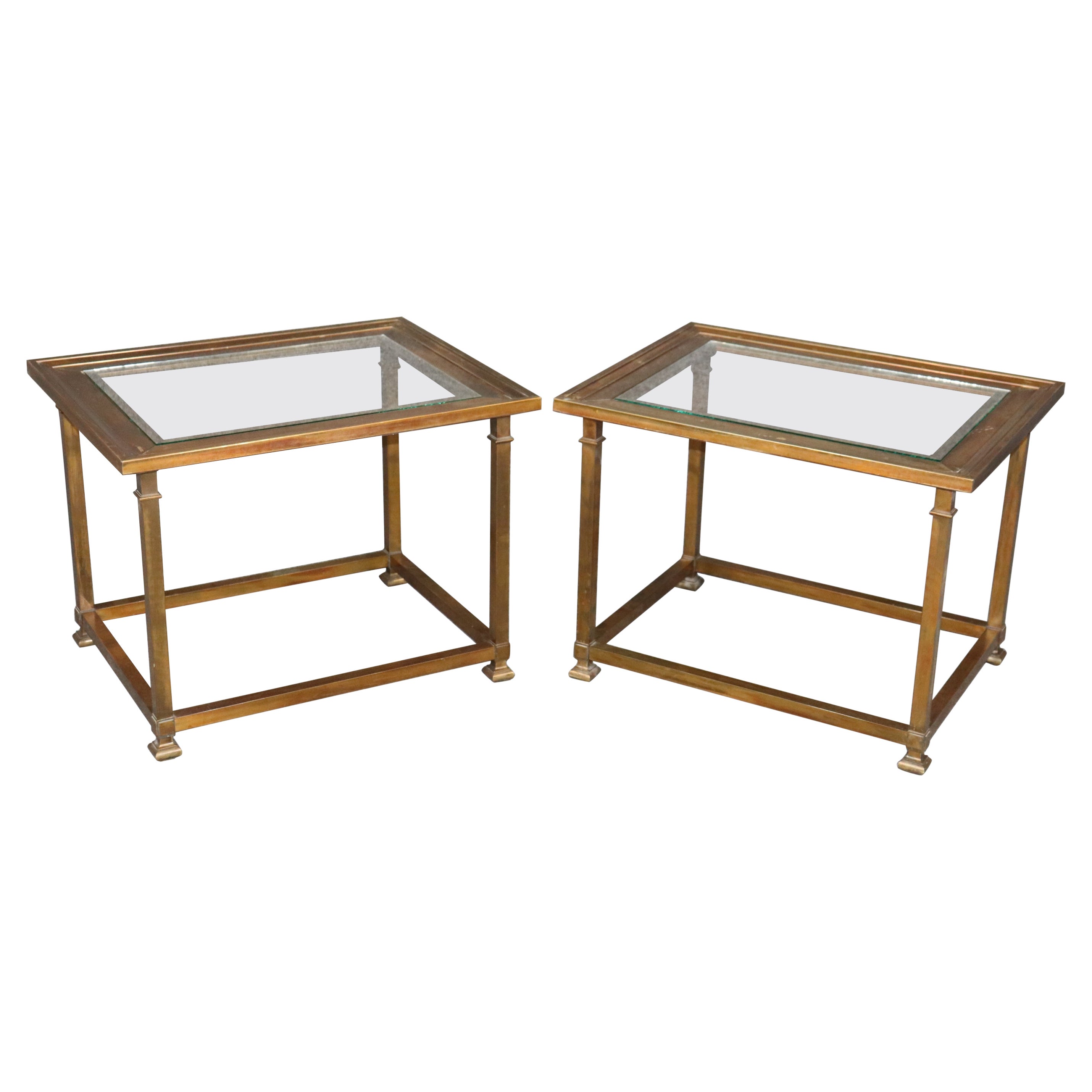 Mid-Century Modern Pair of Brass Mastercraft Glass Top End Tables