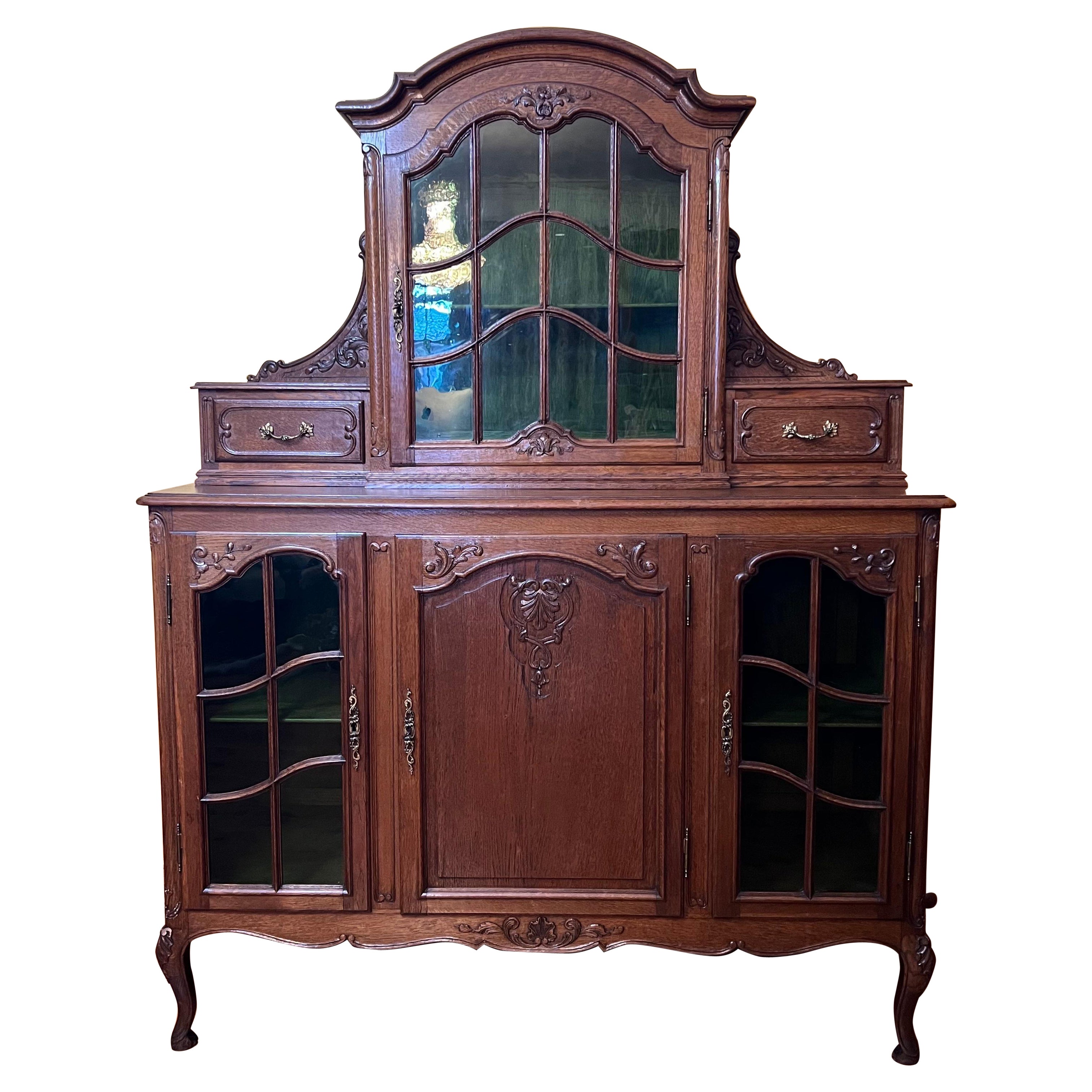 Antique French Oak Display Cabinet For Sale