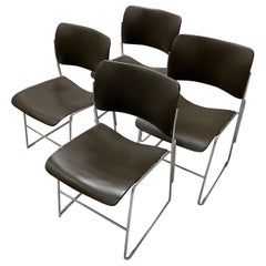 Vintage Set of 4 Stackable 40/4 Chairs By David Rowland in Dark Brown