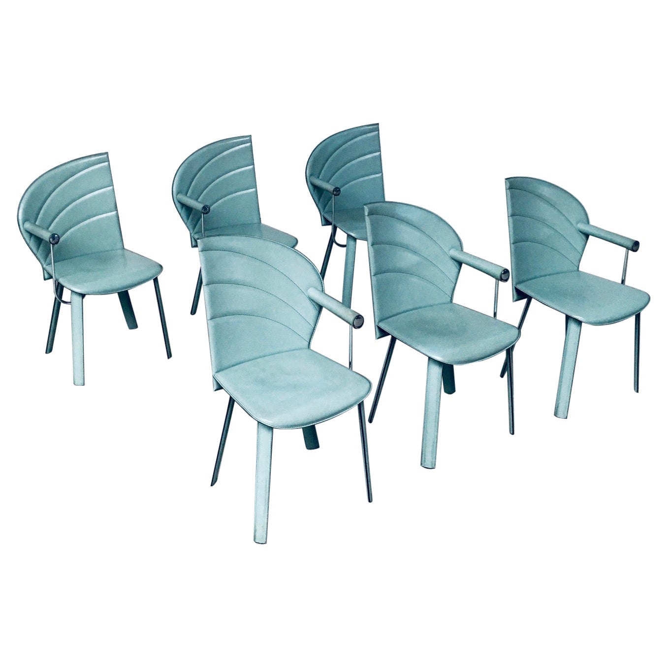 Postmodern Design Leather Dining Chair Set by Mario Morbidelli for Naos, Italy