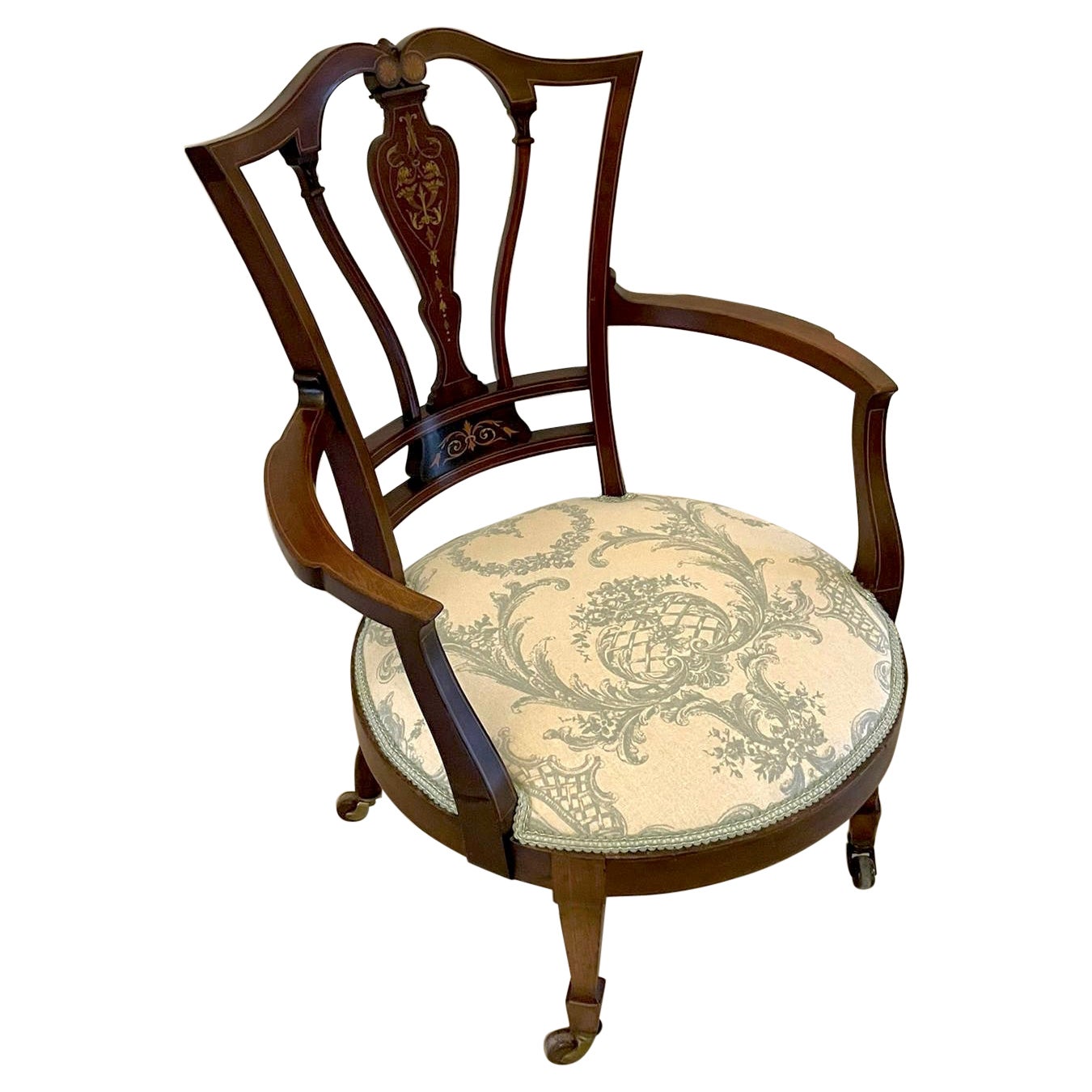 Antique Victorian Inlaid Mahogany Armchair For Sale