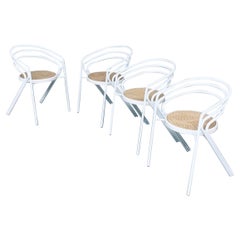 Italienisches Design 1970er Jahre Weißes Metall und Gurtband Stuhl-Set