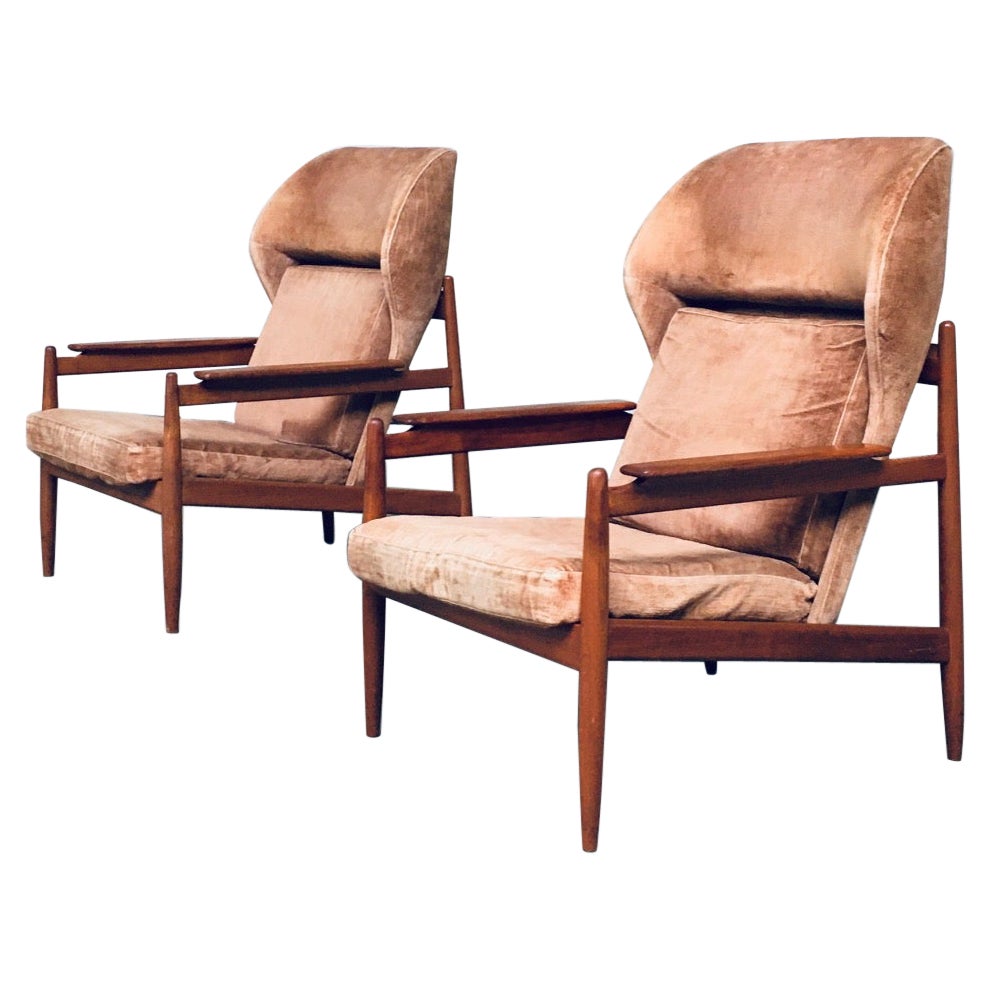Mid-Century Scandinavian Design Wingback Lounge Chair Set, Denmark, 1960s For Sale