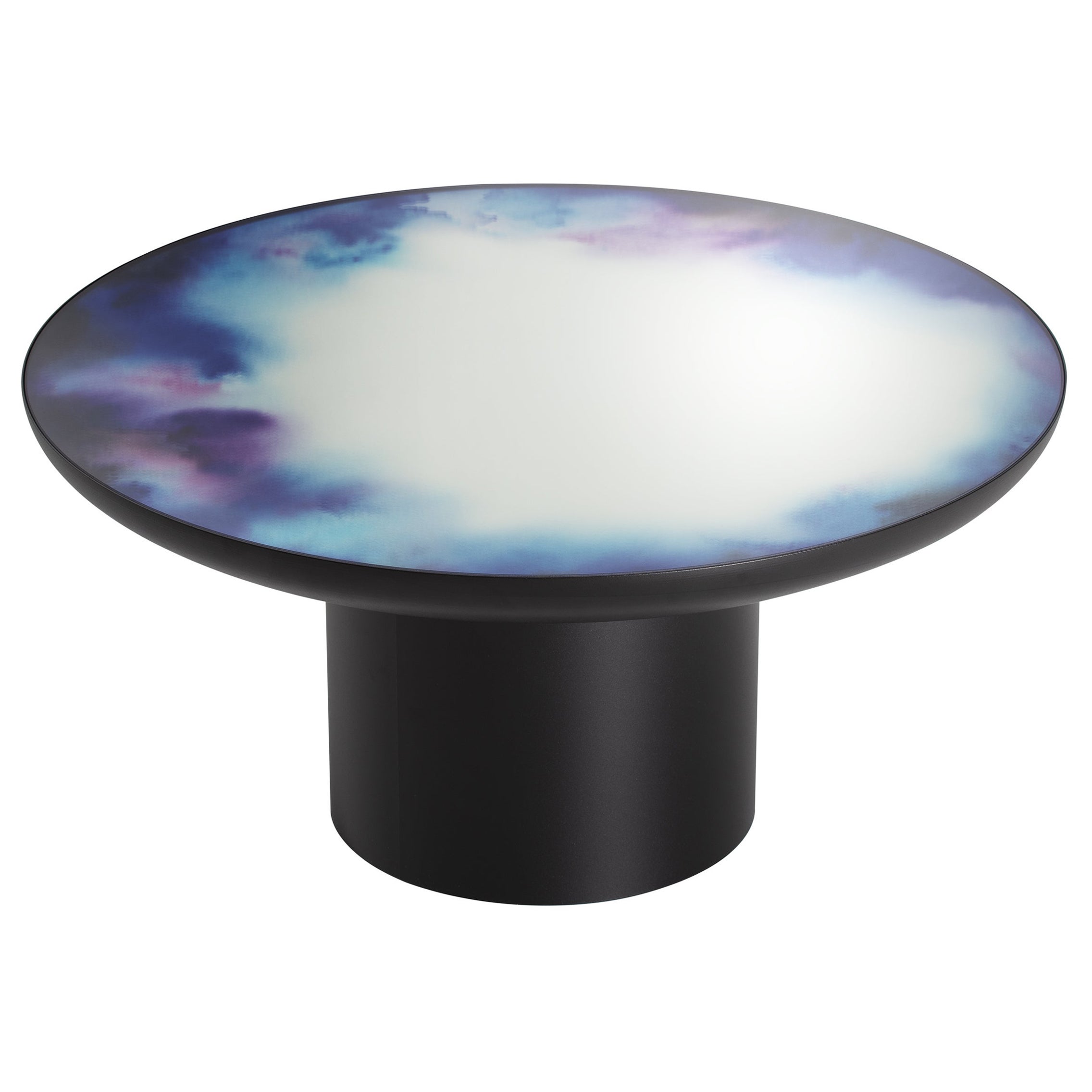 Petite table basse Francis en aquarelle noire et bleue avec miroir