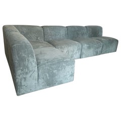 Modular Italina Modern Sofa from the 70s, in Teal Ribbed Fabric with 5 Elements