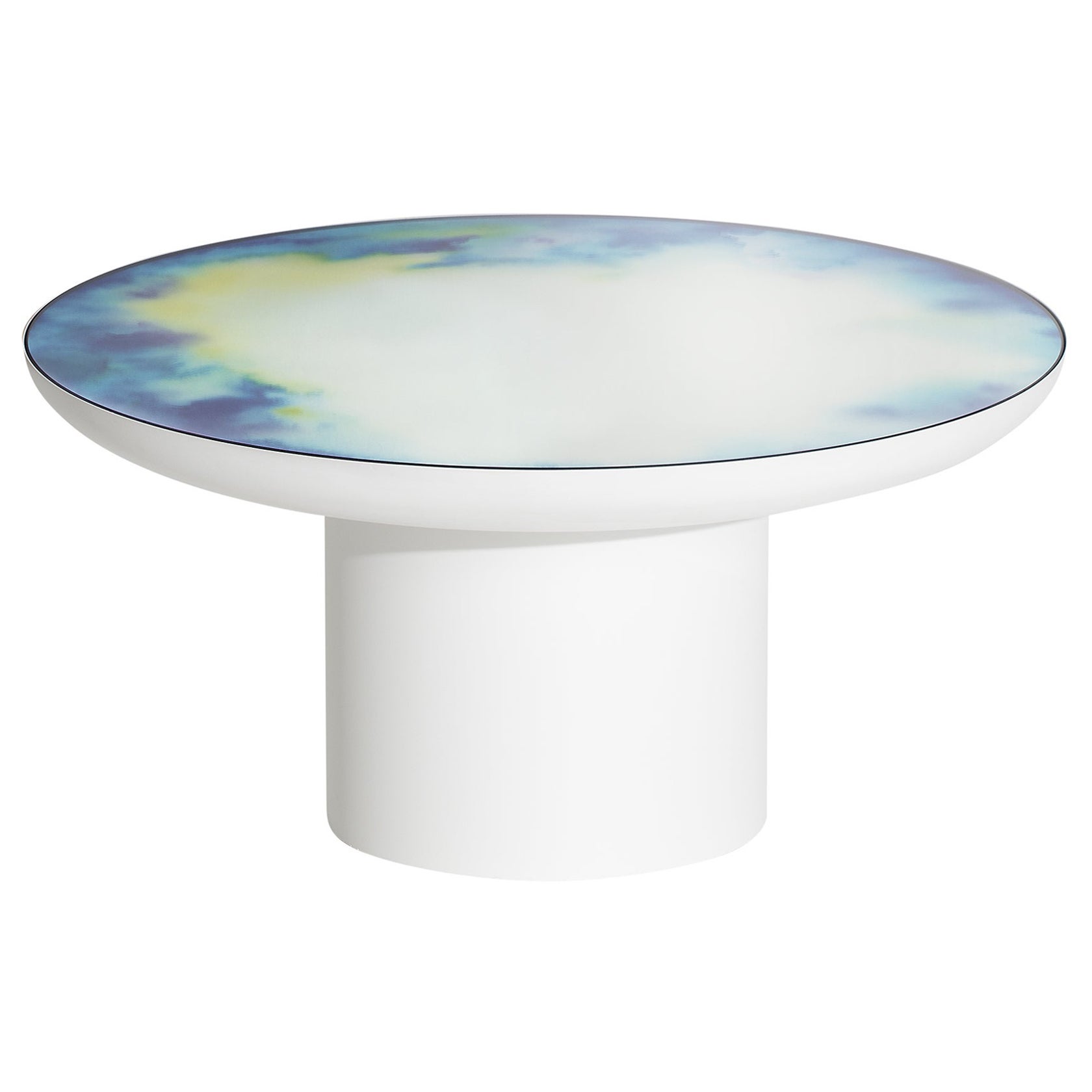 Petite table basse Francis en aquarelle blanche et verte avec miroir Friture en vente