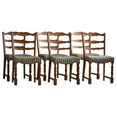 Set of 6 Dining Chairs in Oak & Vintage Fabric, Danish Modern, 1960s