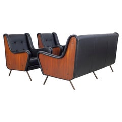 Set of 3 Seater Sofa and Two Armchairs, 1950 Italy, Arflex