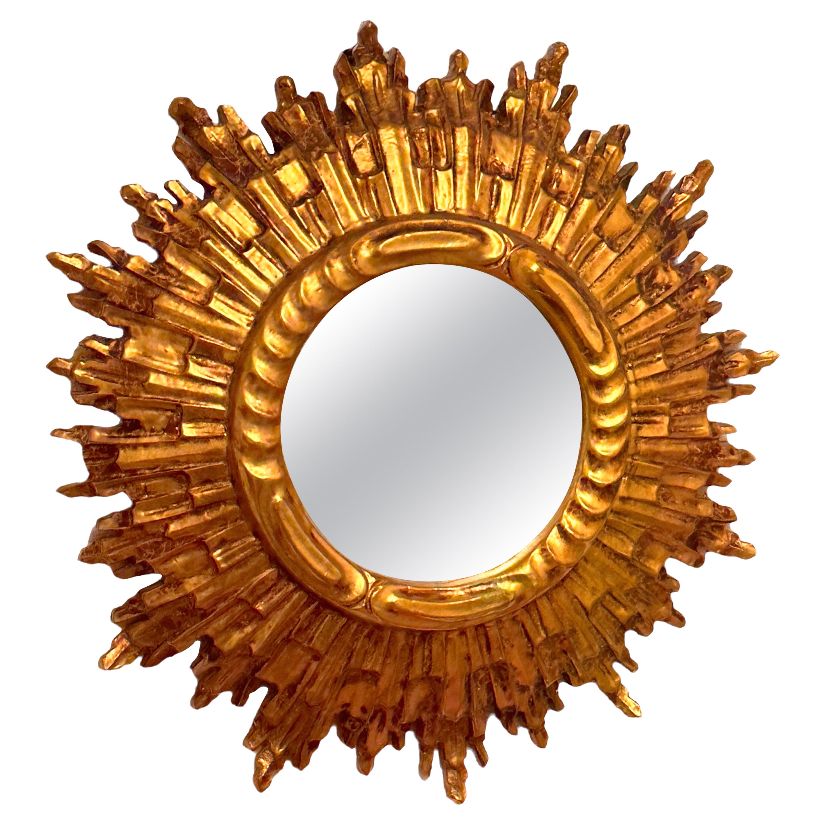 Stunning Large Sunburst Starburst Mirror Gilded Wood, Austria, circa 1950s For Sale