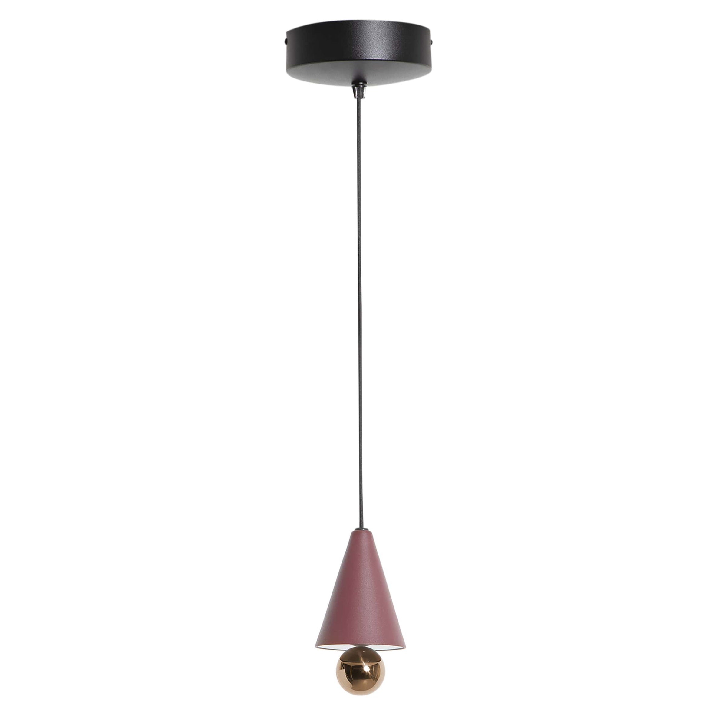 Petite Friture XS Cherry LED Pendant Light in Brown-Red and Pink Gold Aluminium For Sale