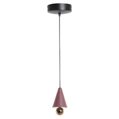 Petite lampe à suspension LED en cerisier XS et aluminium brun-rouge et rose