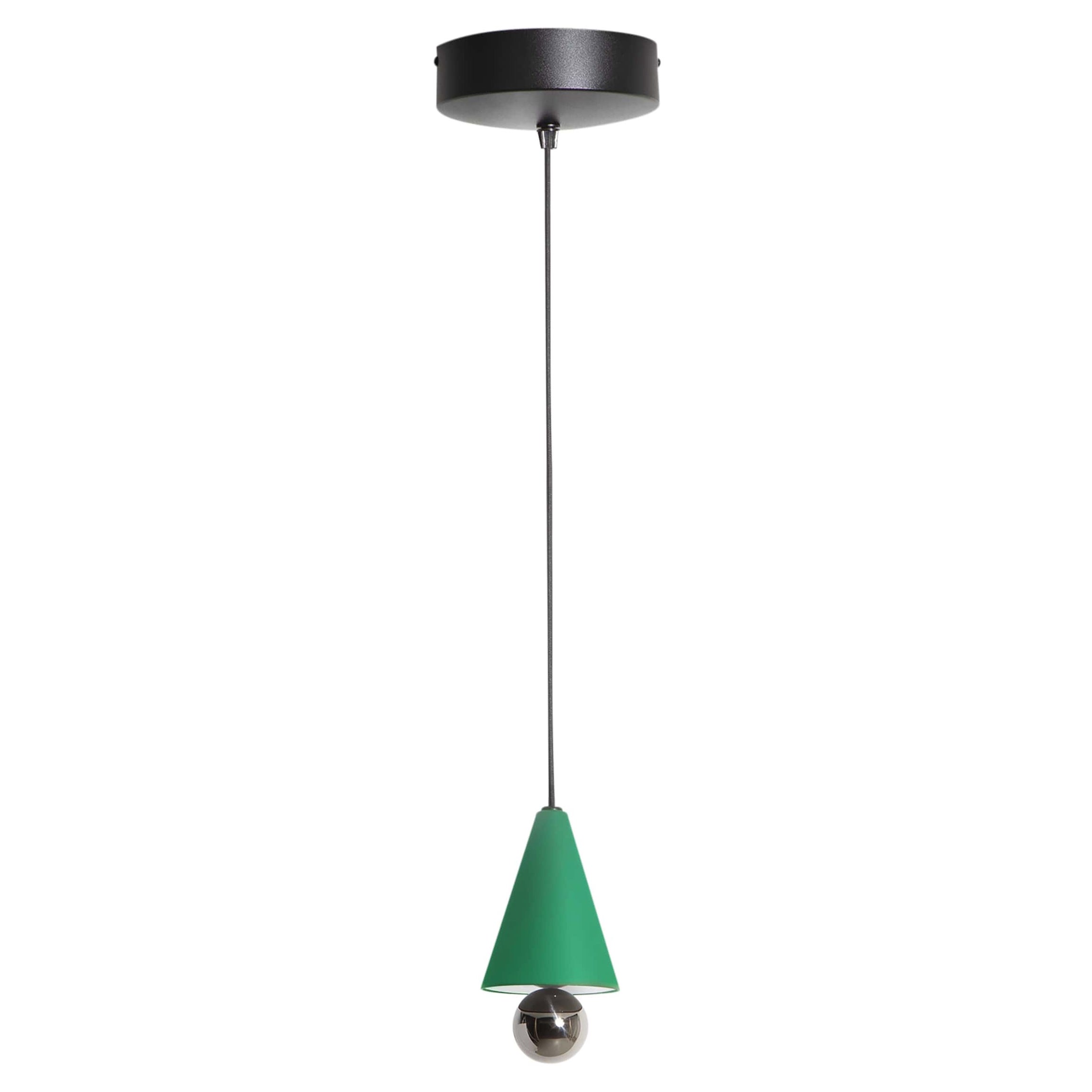 Petite lampe suspendue LED Friture XS en cerisier vert menthe et aluminium titane