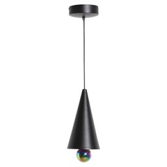 Kleine Friture LED-Pendelleuchte aus Kirschbaumholz in Schwarz und Regenbogen-Aluminium