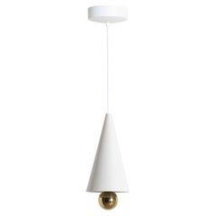 Petite lampe à suspension LED en cerisier et aluminium blanc et or, collection Friture