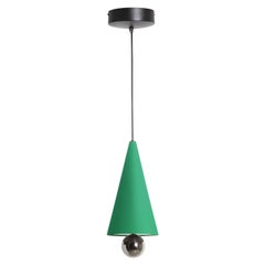 Petite lampe à suspension LED Friture en cerisier vert menthe et aluminium titane