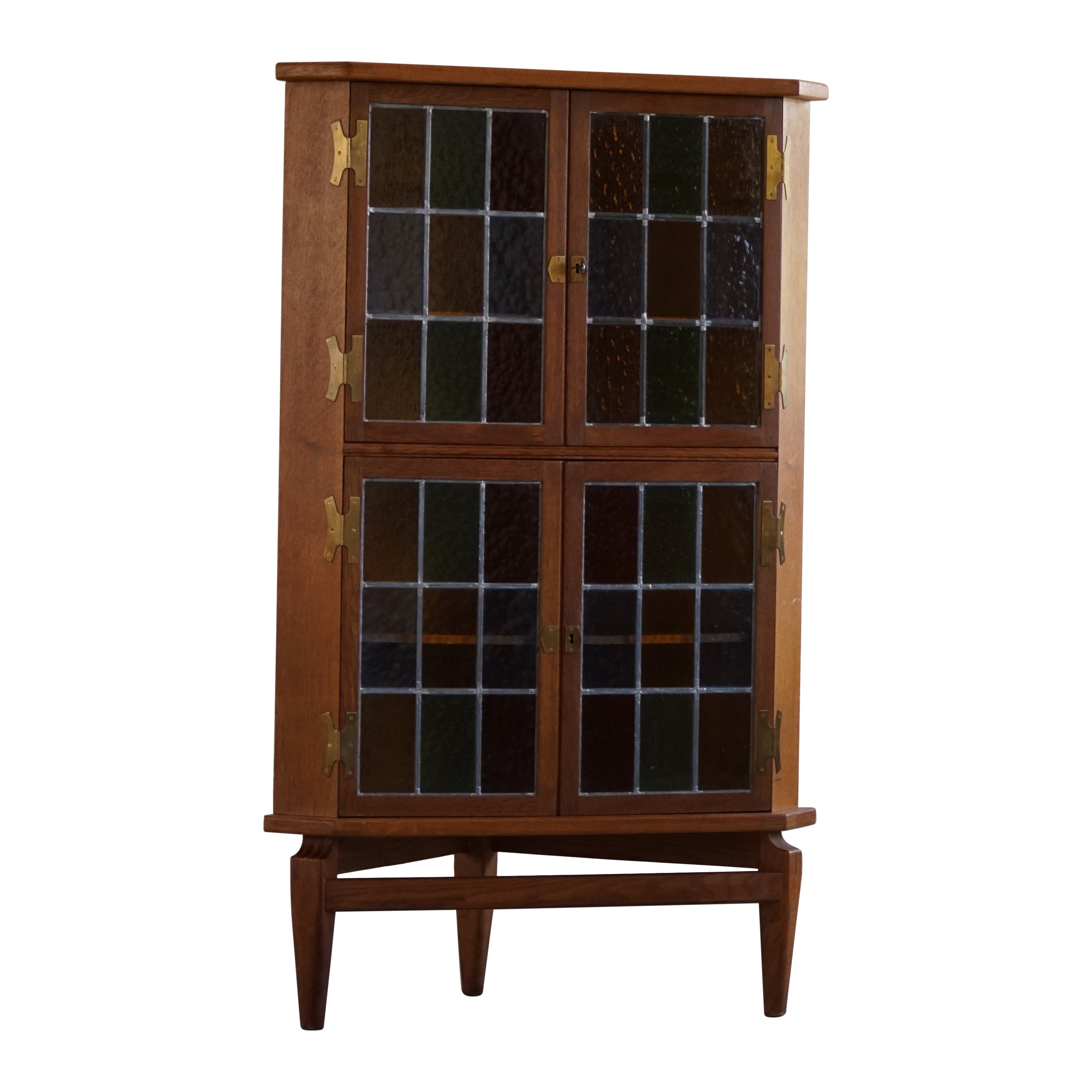Tall Corner Cabinet in Oak & Glass by Henning Kjærnulf, Mid Century, 1960s For Sale