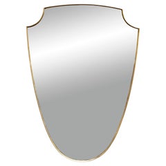 Brass Wall Shield Mirror, Italy, 1950s
