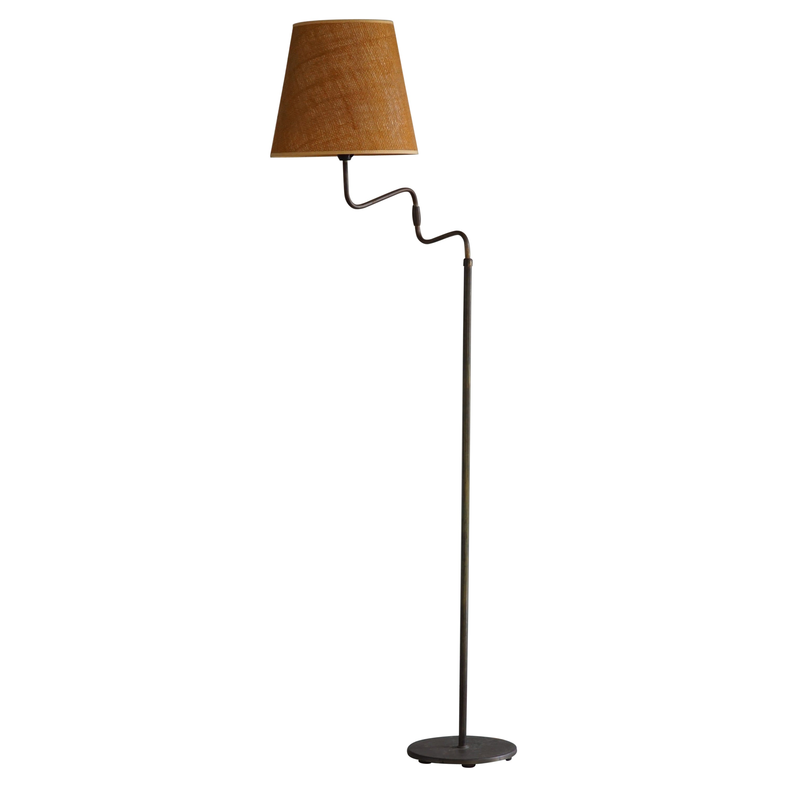 Danish Modern, Adjustable Swing Arm Floor Lamp in Brass, Midcentury, 1950s
