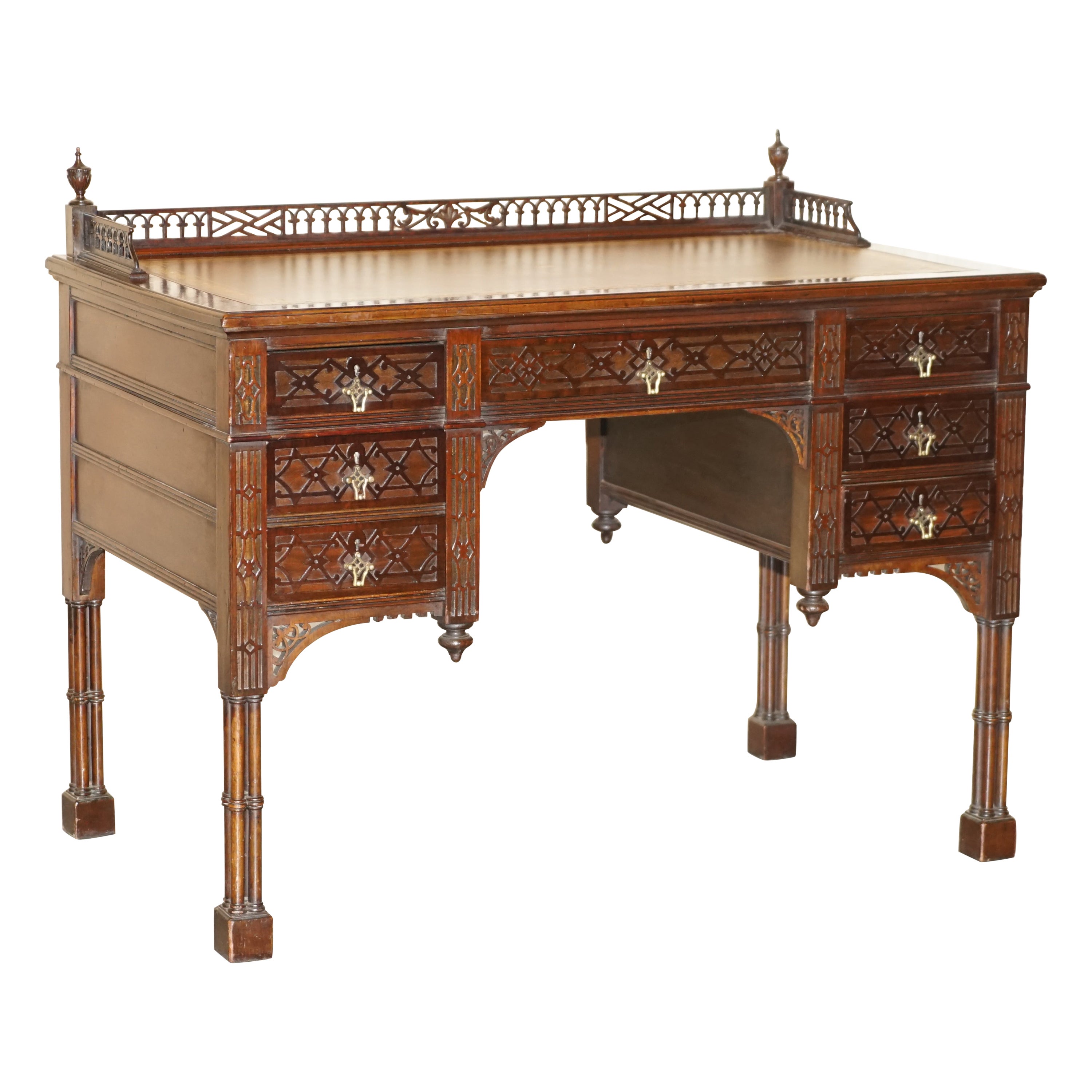 Important Original Edward & Roberts Restored Chinese Thomas Chippendale Desk For Sale