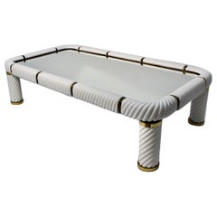 Italian Modern Vintage Tommaso Barbi White Ceramic Brass Sofa Table 1970s Italy