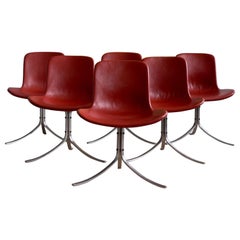 Set of 6 Patinated PK9 Dining Chairs by Poul Kjærholm for Fritz Hansen 1980s.