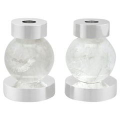 Vintage Sterling Silver and Rock Crystal  Candle Holders Design Style