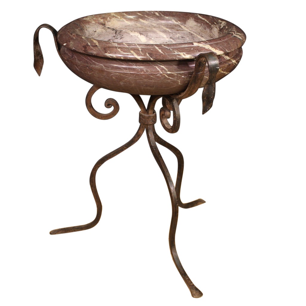 20th Century Marble and Wrought Iron Tripod Base Italian Planter, 1950