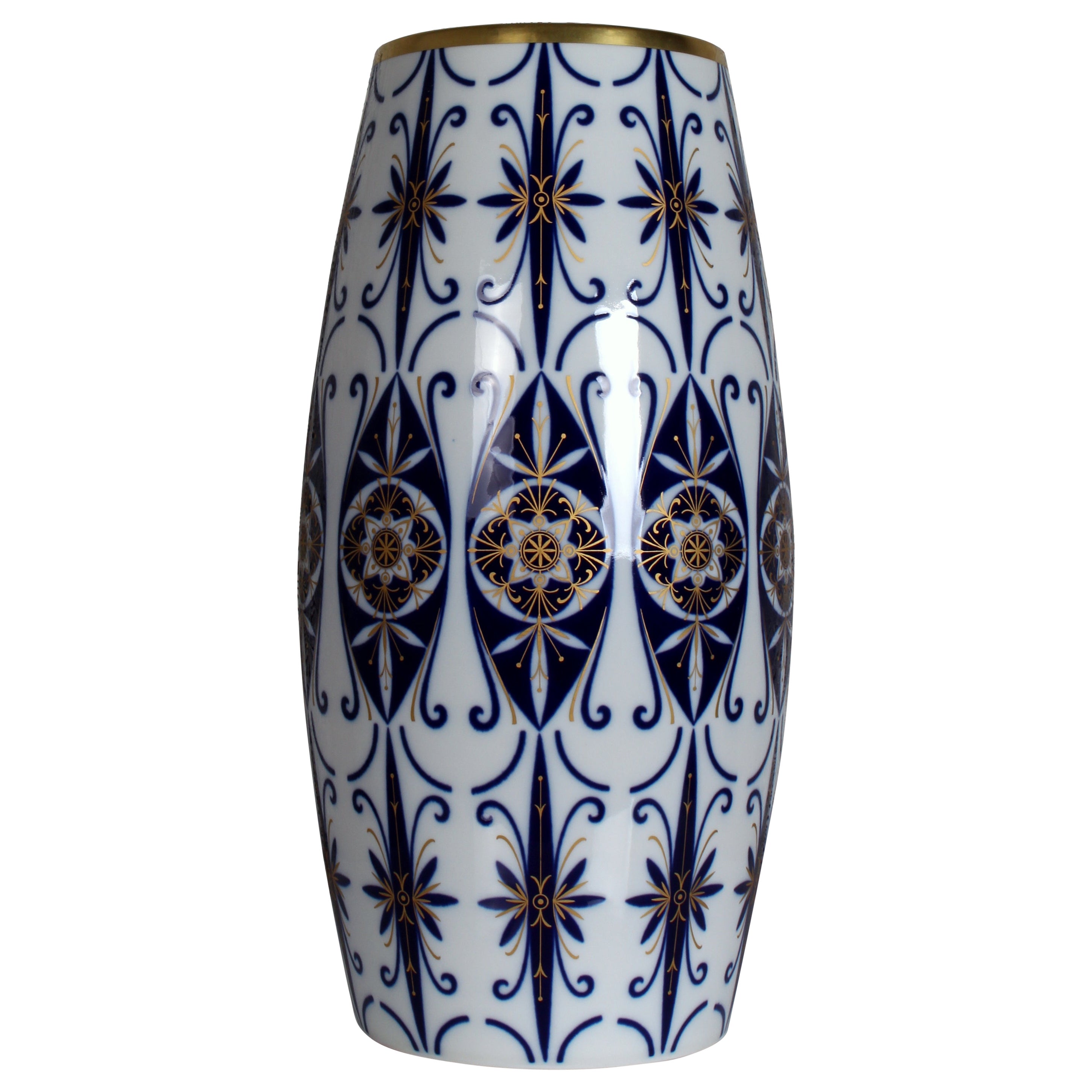 eine echte Schönheit und eine absolute Rarität, da es sich um die luxuriöse vergoldete Ausgabe der Schumann Kobalt Bodenvasen-Serie handelt 

eine sehr elegante Porzellan SCHUMANN Arzberg Mitte des Jahrhunderts Classic Floor Vase Real Cobalt -
