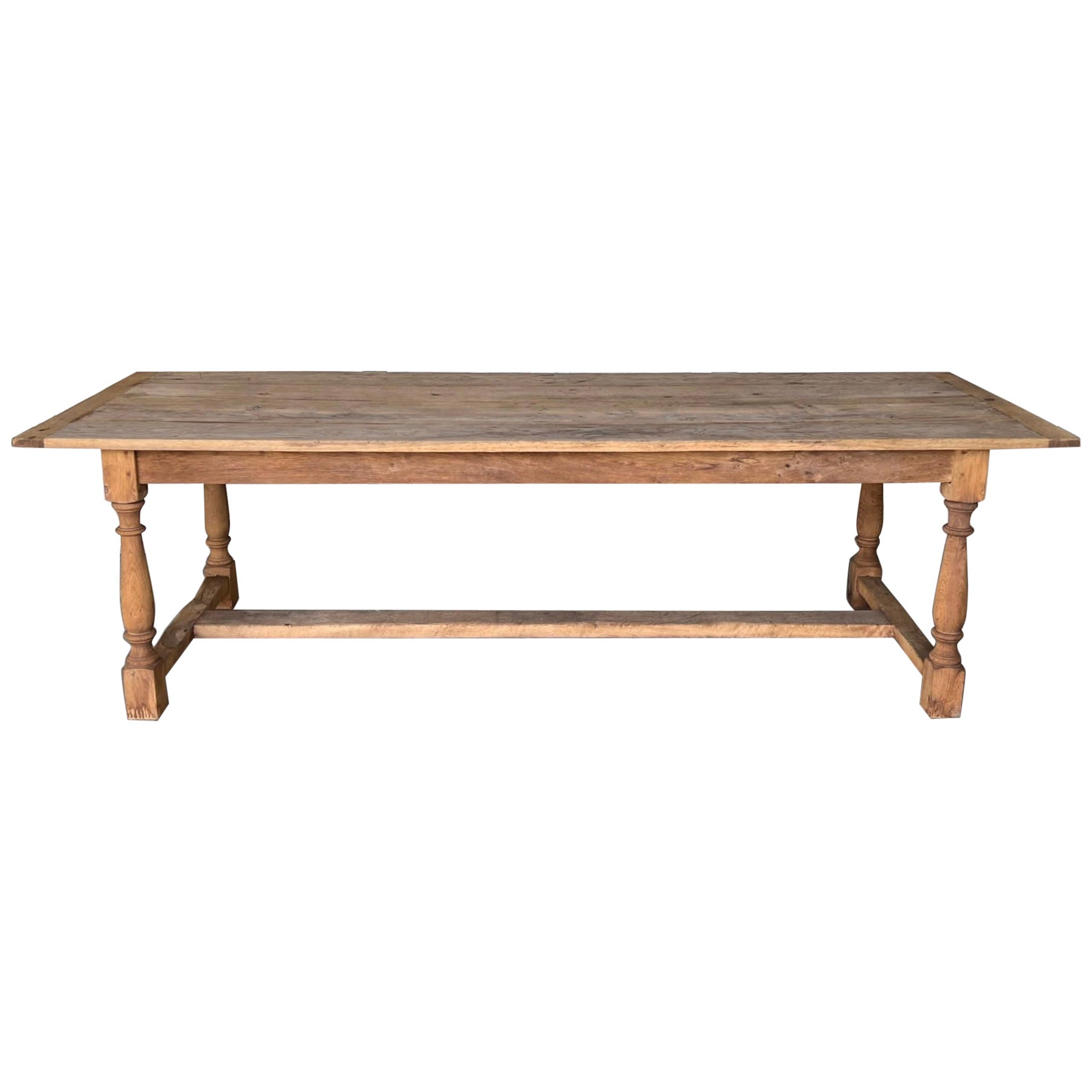 Long & Deep French Bleached Oak Farmhouse Dining Table